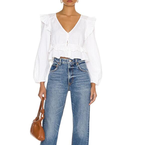 Cleobella Mandie Blouse Ivory Size M NWOT Boho Ruffle Organic Cotton - Picture 4 of 12